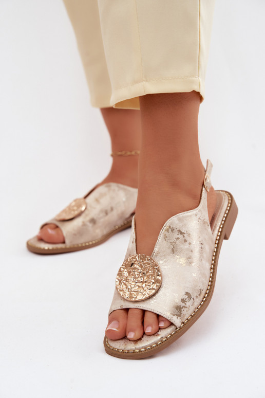 Moteriškos basutės su plačiais kulniukais su ornamentais S.Barski KV61-6035 aukso spalvos