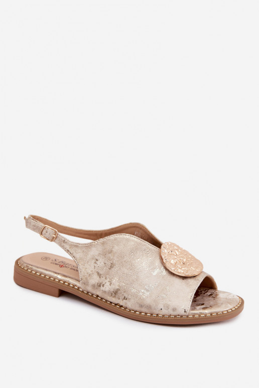 Moteriškos basutės su plačiais kulniukais su ornamentais S.Barski KV61-6035 aukso spalvos