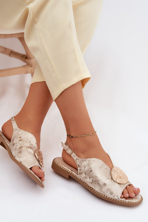 Moteriškos basutės su plačiais kulniukais su ornamentais S.Barski KV61-6035 aukso spalvos