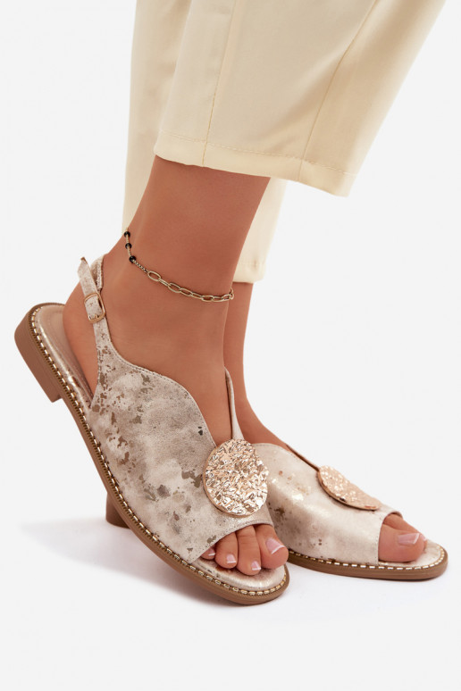 Moteriškos basutės su plačiais kulniukais su ornamentais S.Barski KV61-6035 aukso spalvos