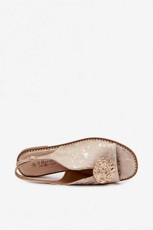 Moteriškos basutės su plačiais kulniukais su ornamentais S.Barski KV61-6035 aukso spalvos