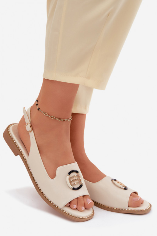 Moteriškos basutės su plačiais kulniukais su ornamentais S.Barski KV61-6037 kreminės spalvos