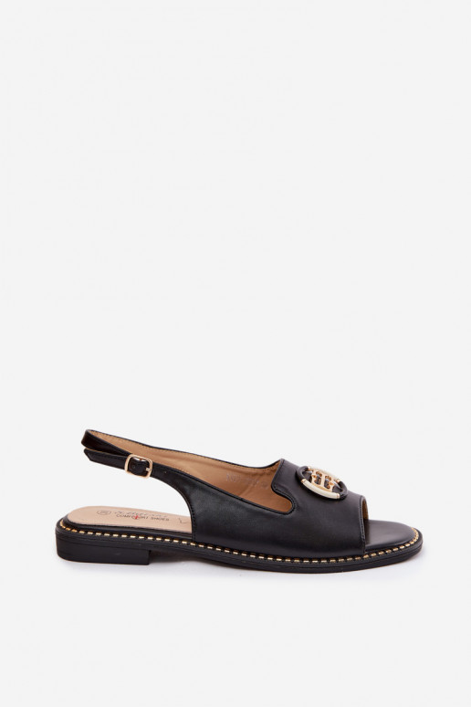 Moteriškos basutės su plačiais kulniukais su ornamentais S.Barski KV61-6037 juodos spalvos