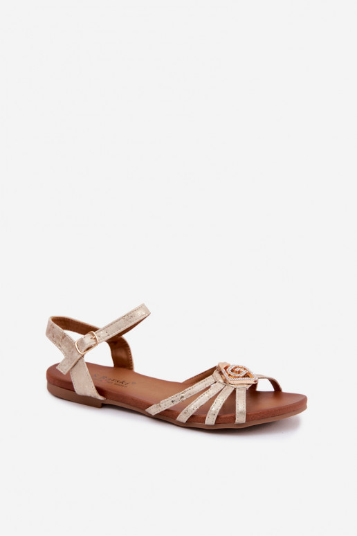 Lygiapadės basutės moterims su juostelėmis Ir Dekoracija S.Barski KV61-6056 aukso spalvos