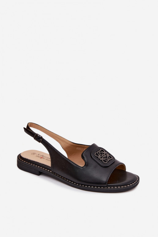 Moteriškos basutės su plačiais kulniukais su ornamentais S.Barski KV61-6016 juodos spalvos