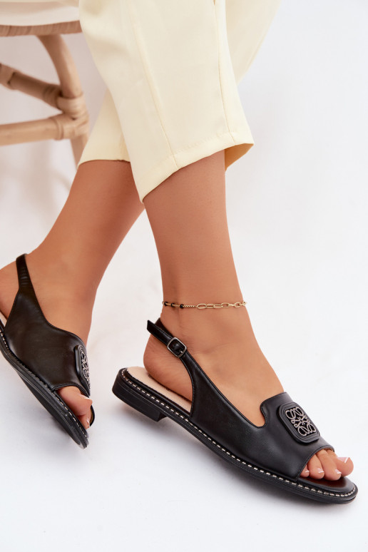 Moteriškos basutės su plačiais kulniukais su ornamentais S.Barski KV61-6016 juodos spalvos