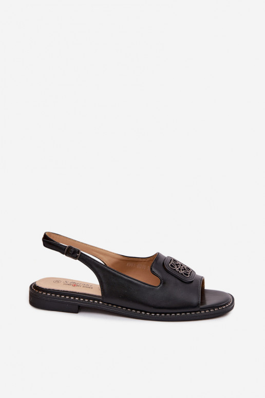 Moteriškos basutės su plačiais kulniukais su ornamentais S.Barski KV61-6016 juodos spalvos