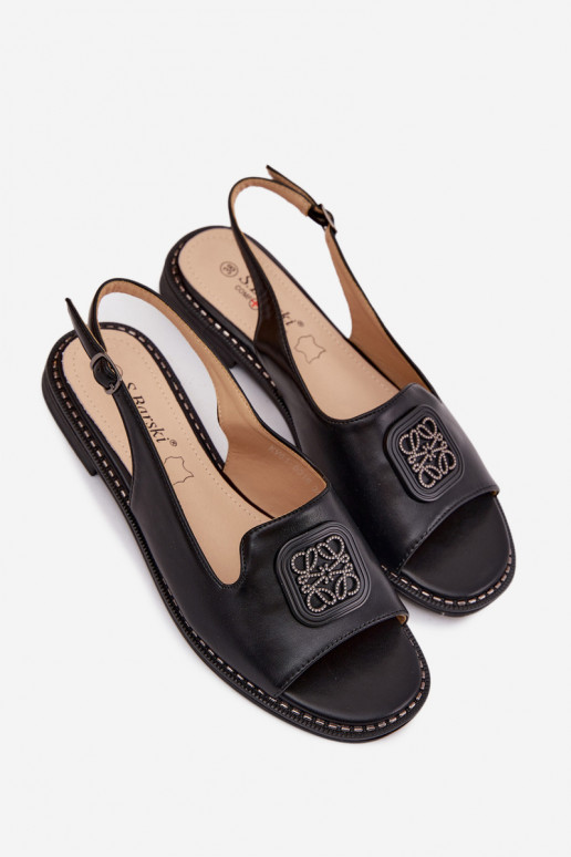 Moteriškos basutės su plačiais kulniukais su ornamentais S.Barski KV61-6016 juodos spalvos