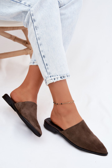 Oda zomšinės šlepetės Mule Moteriškas butas D&A JC61-1004 chaki spalvos