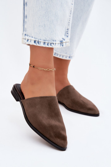 Oda zomšinės šlepetės Mule Moteriškas butas D&A JC61-1004 chaki spalvos 2