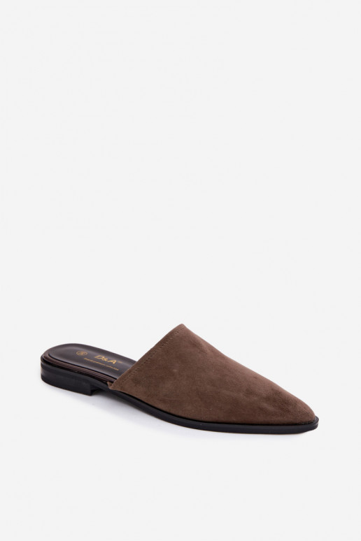 Zomšinės šlepetės Mule D&A JC61-1004 chaki spalvos