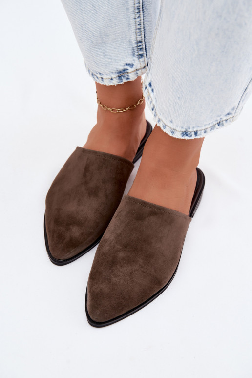 Oda zomšinės šlepetės Mule Moteriškas butas D&A JC61-1004 chaki spalvos