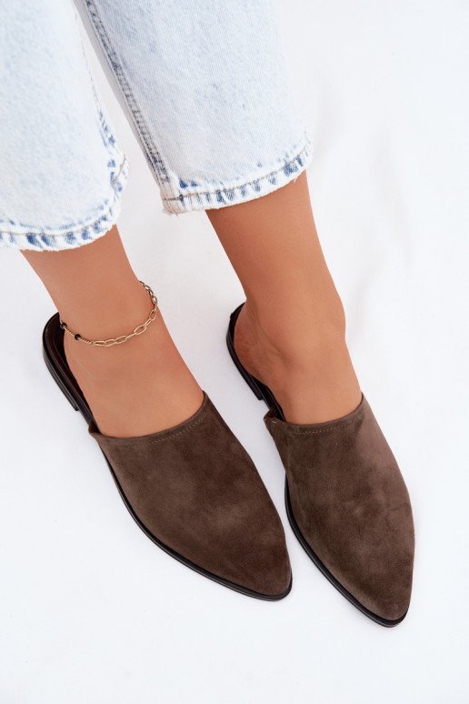 Oda zomšinės šlepetės Mule Moteriškas butas D&A JC61-1004 chaki spalvos