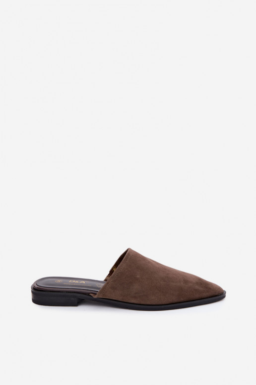 Zomšinės šlepetės Mule D&A JC61-1004 chaki spalvos