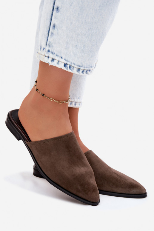 Oda zomšinės šlepetės Mule Moteriškas butas D&A JC61-1004 chaki spalvos