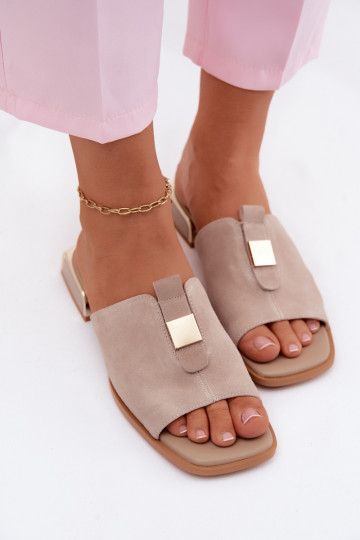 Elegantiško stiliaus Moteriškos šlepetės natūralios zomšosoĮa D&A JC61-1002 smėlio spalvos