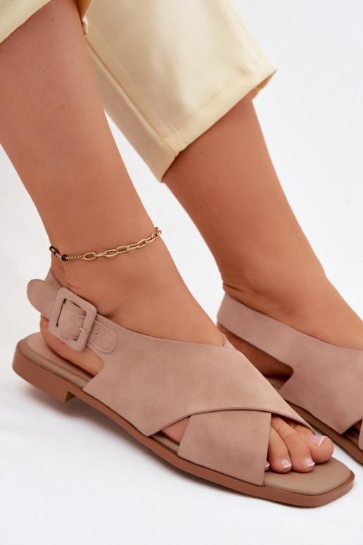 Oda Moteriškos zomšinės basutės su plačiais kulniukais D&A JC61-1001 smėlio spalvos