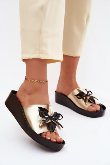 Odinės šlepetės Moteriškas su ornamentais S.Barski KV61-6044 aukso spalvos 2