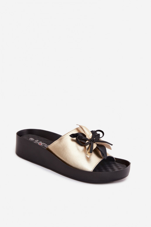 Odinės šlepetės Moteriškas su ornamentais S.Barski KV61-6044 aukso spalvos