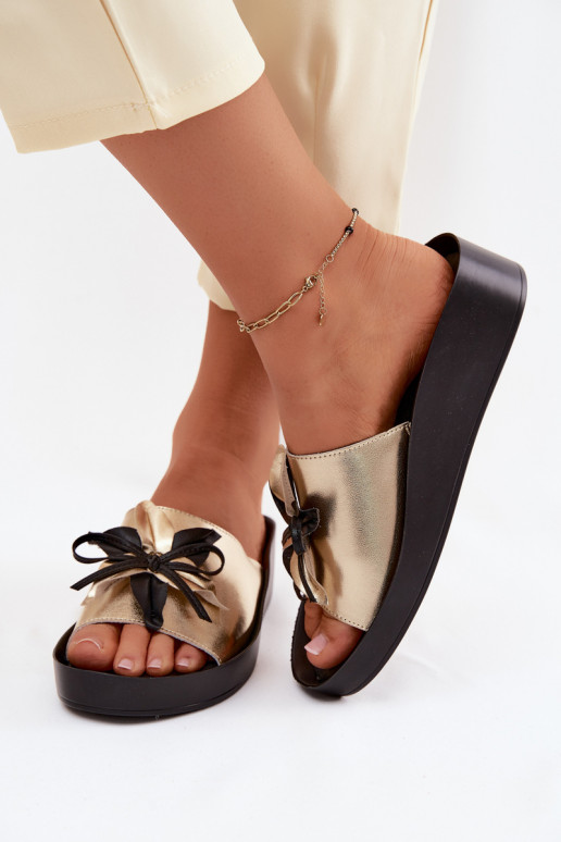 Odinės šlepetės Moteriškas su ornamentais S.Barski KV61-6044 aukso spalvos