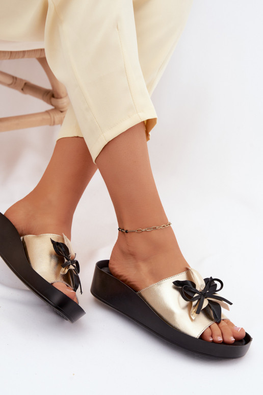 Odinės šlepetės Moteriškas su ornamentais S.Barski KV61-6044 aukso spalvos