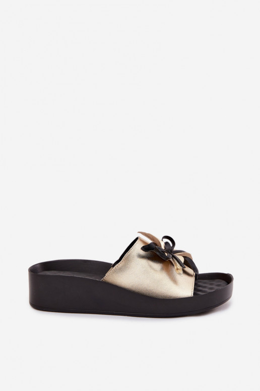 Odinės šlepetės Moteriškas su ornamentais S.Barski KV61-6044 aukso spalvos