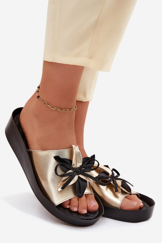 Odinės šlepetės Moteriškas su ornamentais S.Barski KV61-6044 aukso spalvos