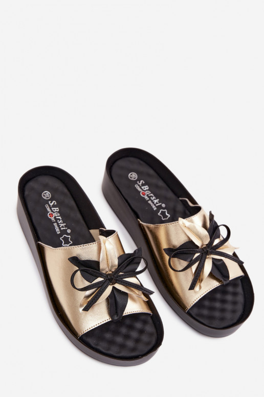 Odinės šlepetės Moteriškas su ornamentais S.Barski KV61-6044 aukso spalvos