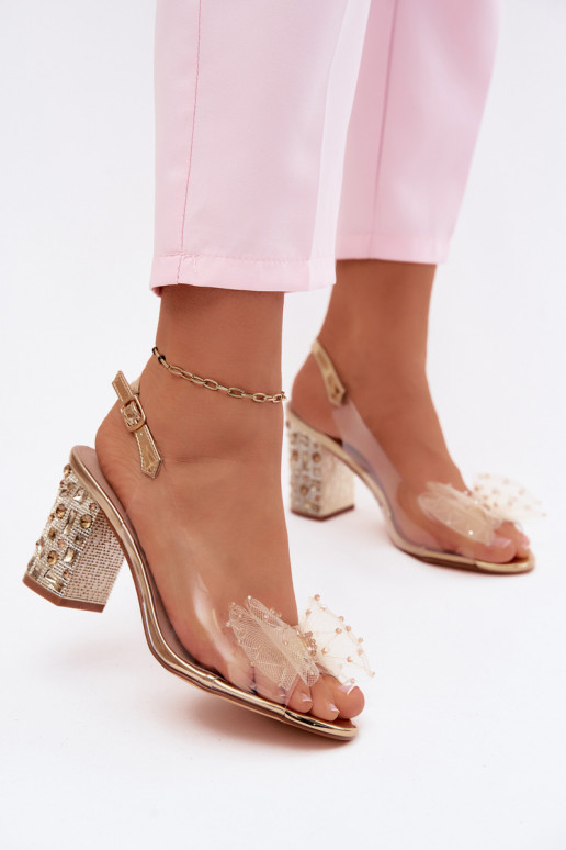 basutės su kulniukais su spindinčiomis akutėmis SiateczkoĮa su kaspinėliais D&A MR61-9010 aukso spalvos