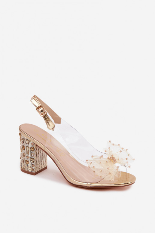 basutės su kulniukais su spindinčiomis akutėmis SiateczkoĮa su kaspinėliais D&A MR61-9010 aukso spalvos