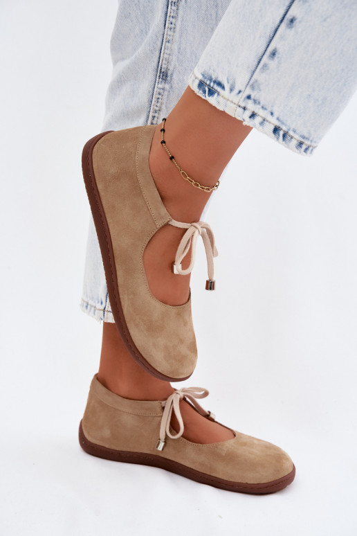 Oda Zomšinės balerinos Barefoot su dirželiais Zazoo 021 smėlio spalvos