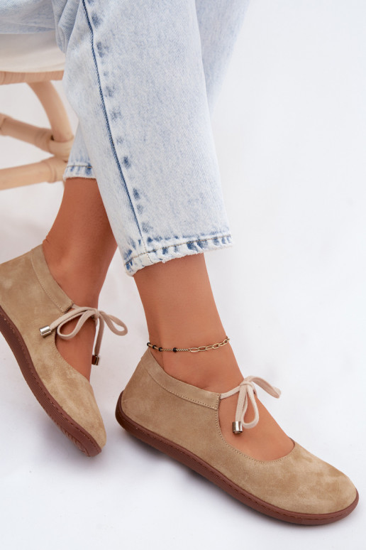 Oda Zomšinės balerinos Barefoot su dirželiais Zazoo 021 smėlio spalvos