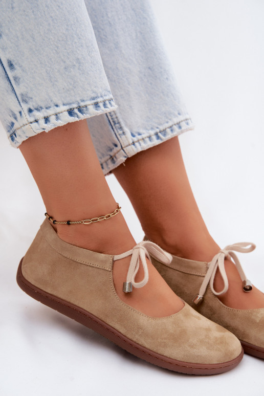 Oda Zomšinės balerinos Barefoot su dirželiais Zazoo 021 smėlio spalvos