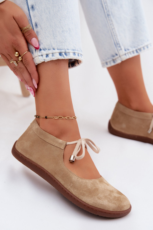 Oda Zomšinės balerinos Barefoot su dirželiais Zazoo 021 smėlio spalvos