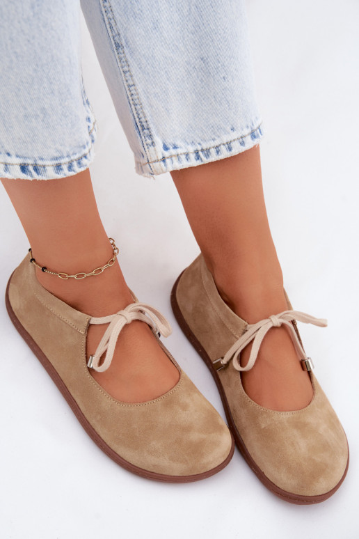 Oda Zomšinės balerinos Barefoot su dirželiais Zazoo 021 smėlio spalvos