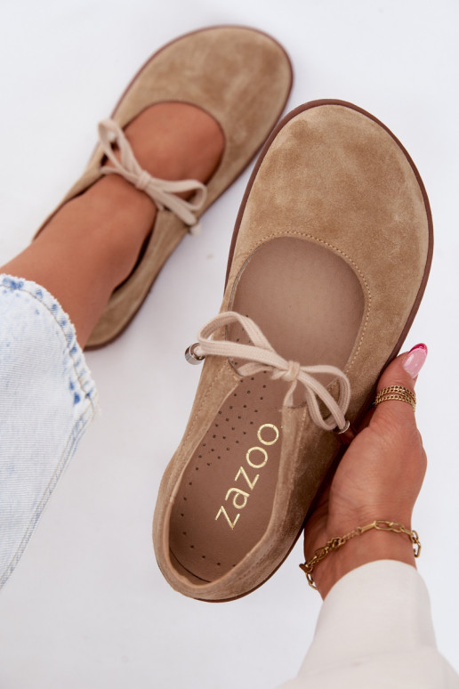 Oda Zomšinės balerinos Barefoot su dirželiais Zazoo 021 smėlio spalvos