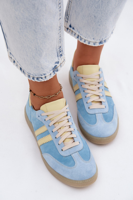 Zazoo N1068 iš zomšos Žemas Sneakers modelio batai Moteriškas šviesiai mėlynos spalvos