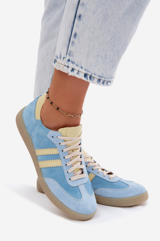 Zazoo N1068 iš zomšos Žemas Sneakers modelio batai Moteriškas šviesiai mėlynos spalvos