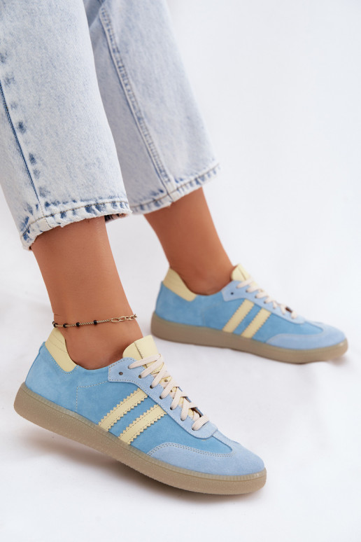 Zazoo N1068 iš zomšos Žemas Sneakers modelio batai Moteriškas šviesiai mėlynos spalvos