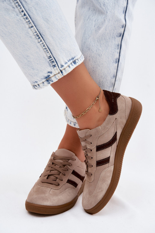 Oda iš zomšos Sneakers modelio batai Moteriškas Zazoo N1176S2 smėlio spalvos