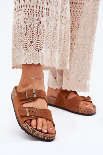 zomšinės šlepetės Ant kamštinio pado su sagtimis rudos spalvos Tavira 2