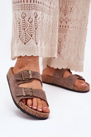 zomšinės šlepetės Ant kamštinio pado su sagtimis smėlio spalvos Tavira