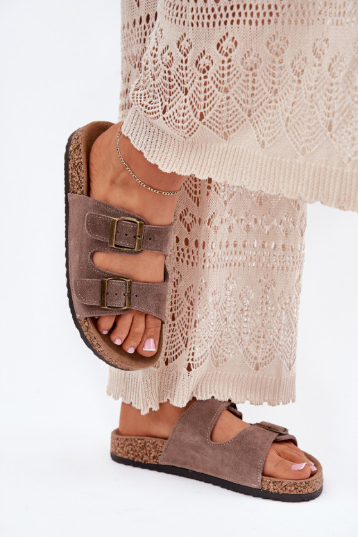 zomšinės šlepetės Ant kamštinio pado su sagtimis smėlio spalvos Tavira