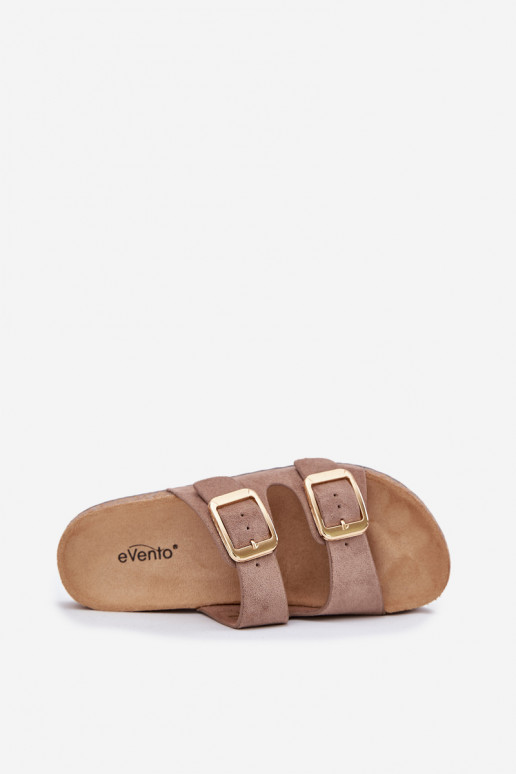 Moteriškos šlepetėssuiš eko zomšosu aukso spalvos su sagtelėmis smėlio spalvos Vorella