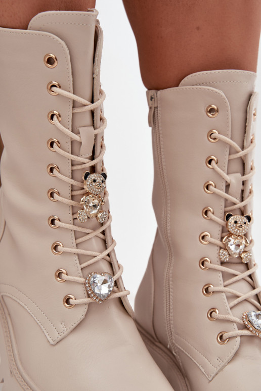 Darbiniai kulkšnies batai MoteriškassuPrzypinkami Meškiukai su širdelėmis smėlio spalvos Iravine