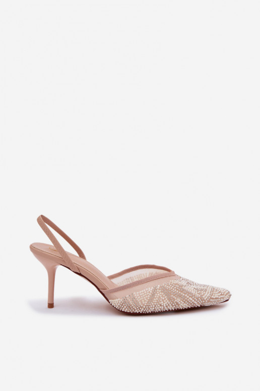 Dekoruotos basutės su tinkleliu su plonais kulniukais smėlio spalvos Bedira