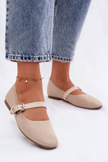 Medžiaginės balerinos su dirželiais I su sagtimis smėlio spalvos Jelisa 2