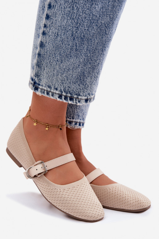 Medžiaginės balerinos su dirželiais I su sagtimis smėlio spalvos Jelisa