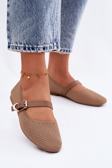 Medžiaginės balerinos su dirželiais I su sagtimis chaki spalvos Jelisa 2