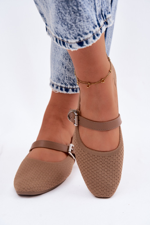 Medžiaginės balerinos su dirželiais I su sagtimis chaki spalvos Jelisa